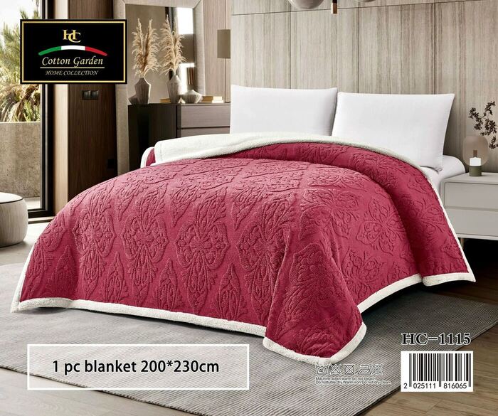 Cotton Garden embossed bedroom blanket in maroon with cream trim